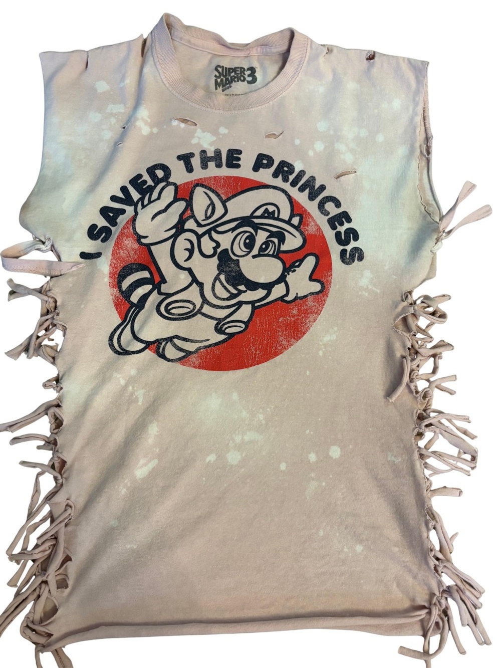 Up cycled Super Mario Brothers three 2018 Pink Distressed Custom Tee-size S